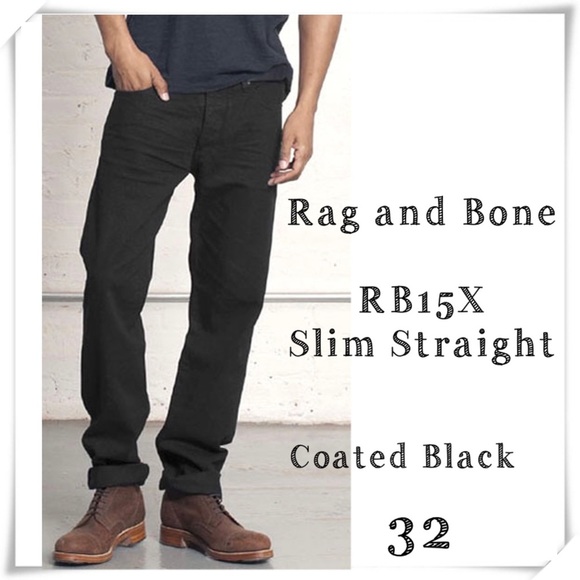 RAG and Bone RB15X Slim Straight Jeans Coated Black - Picture 1 of 10